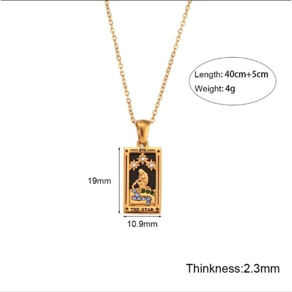 The Wheel Tarot Card Pendant Necklace 18K Gold Enamel Rectangle Stainles… - Picture 6 of 6